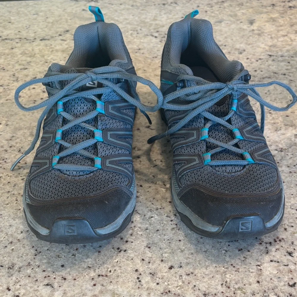 Salomon Gray with Teal Accent Trail Sneakers